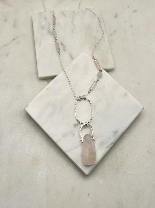 Sterling silver and rose quartz necklace