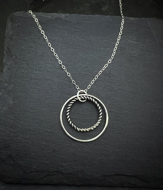 Forged double hoop sterling silver necklace