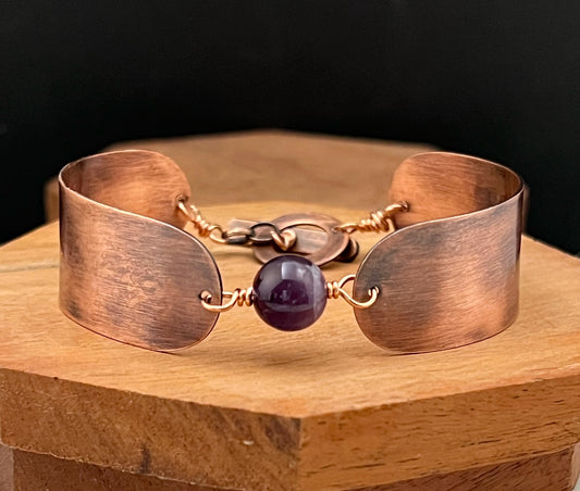 Copper and amethyst cuff bracelet