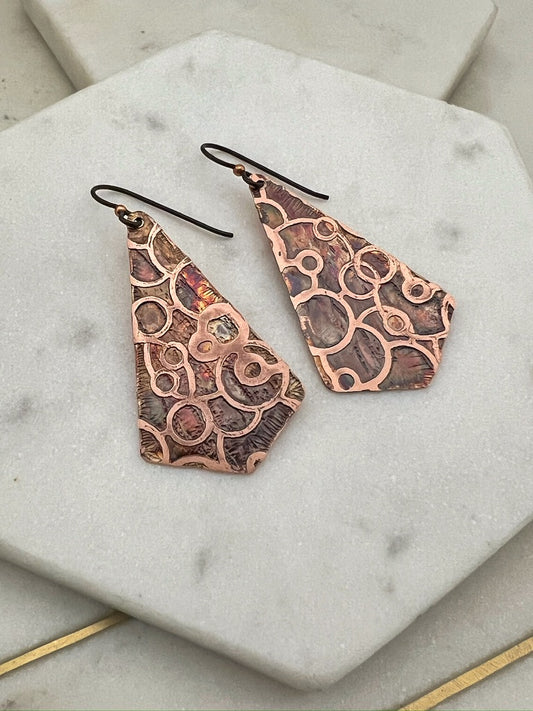 Acid etched copper earring