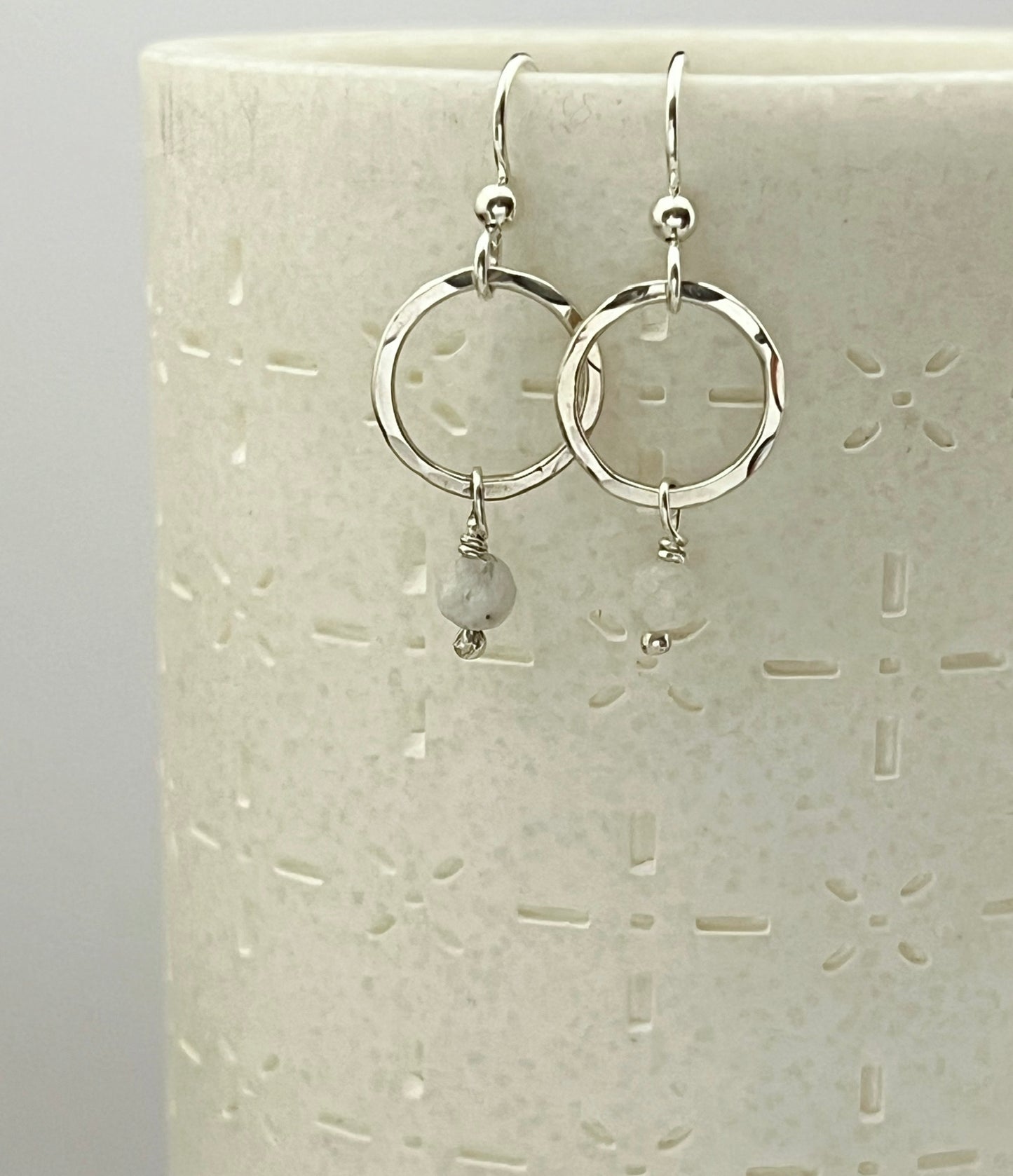 Sterling silver hoop earrings with moonstone gemstones