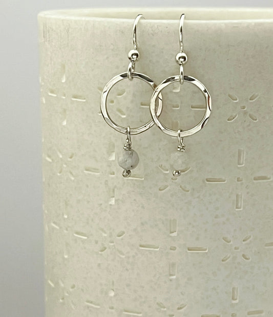 Sterling silver hoop earrings with moonstone gemstones