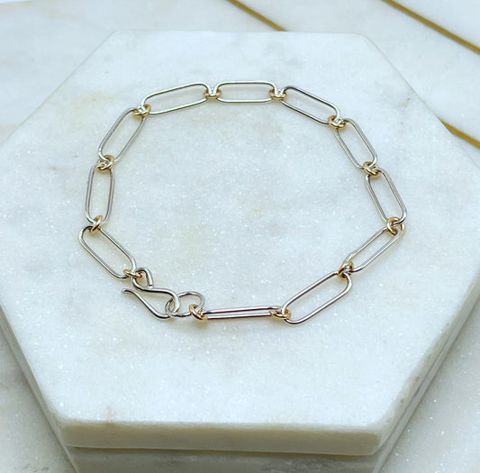 Forged sterling silver and 14k gold chain bracelet