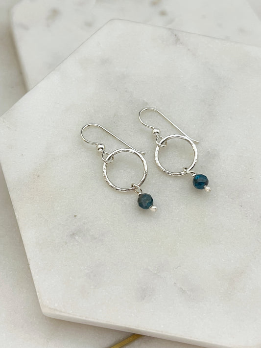 Sterling silver hoop earrings with apatite gemstones
