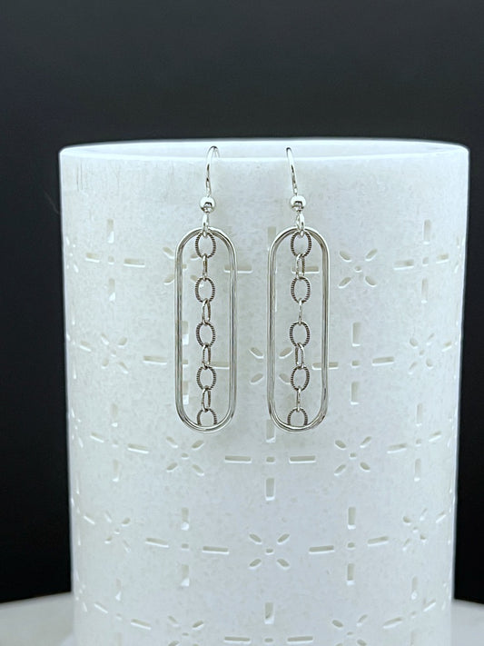 Sterling silver forged hoop oval earrings