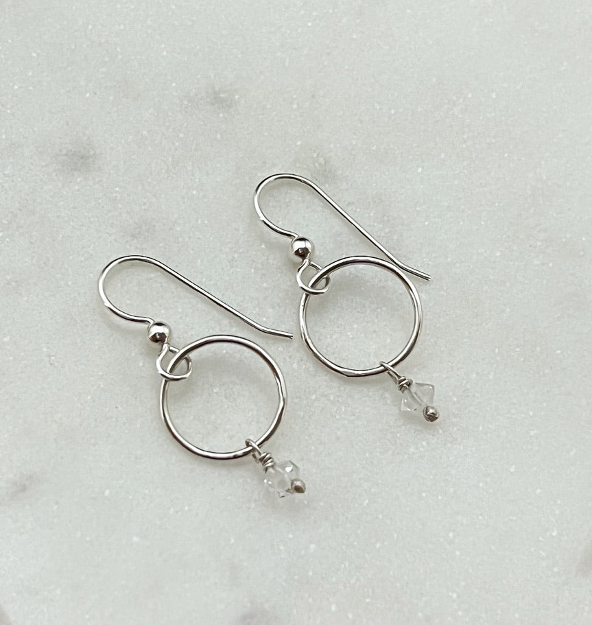 Sterling silver and Herkimer Diamond hoop earrings