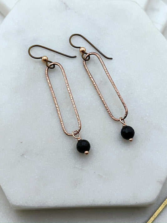 Copper oval hoops with onyx gemstones
