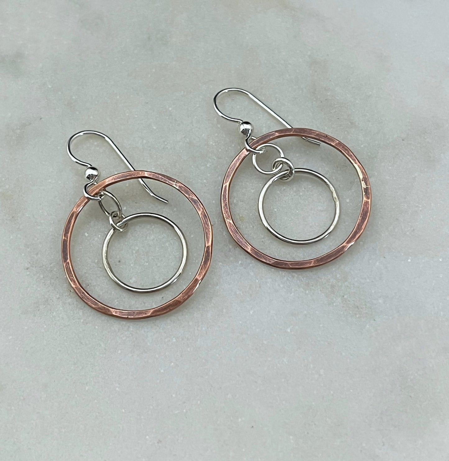 Sterling silver and copper hoop earrings