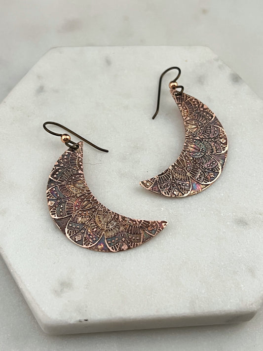 Crescent moon copper earrings