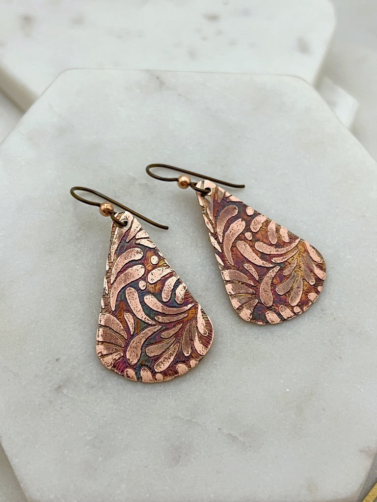 Acid etched copper earring