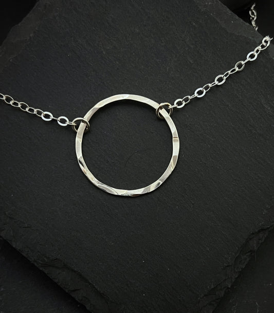 Large sterling silver circle necklace