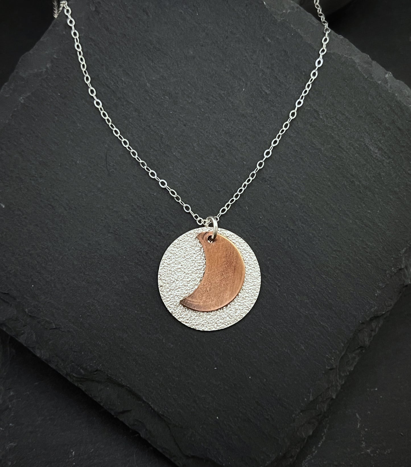 Sterling and copper moon necklace