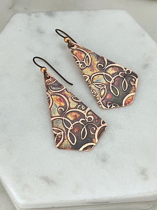 Acid etched copper earrings