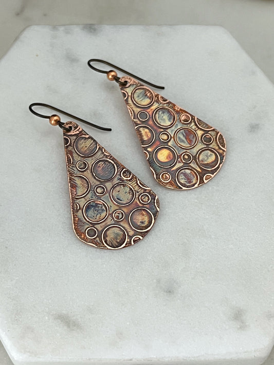 Acid etched copper earrings