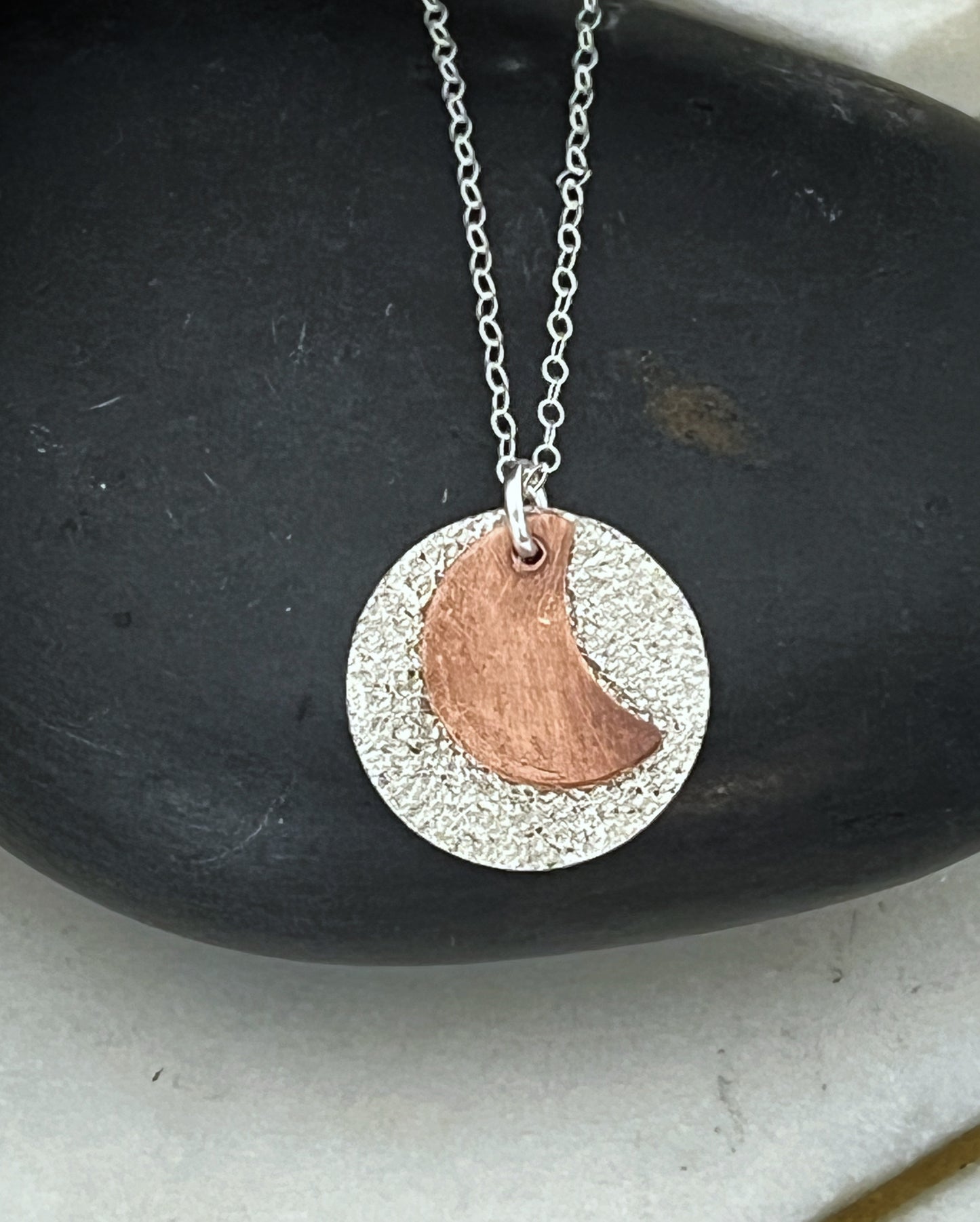 Sterling and copper moon necklace