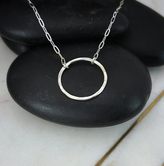 Sterling silver forged hoop necklace