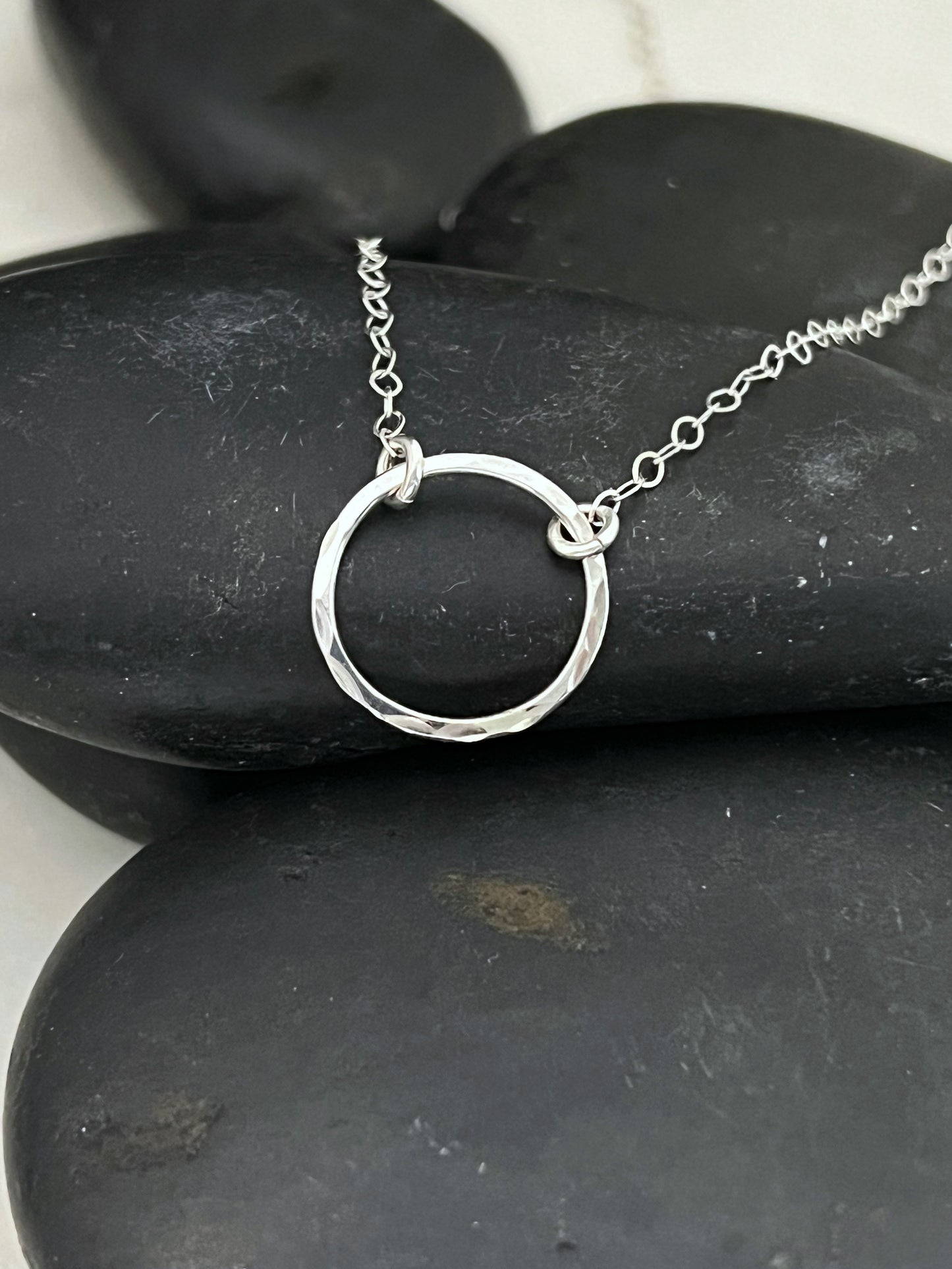 Sterling silver forged hoop necklace
