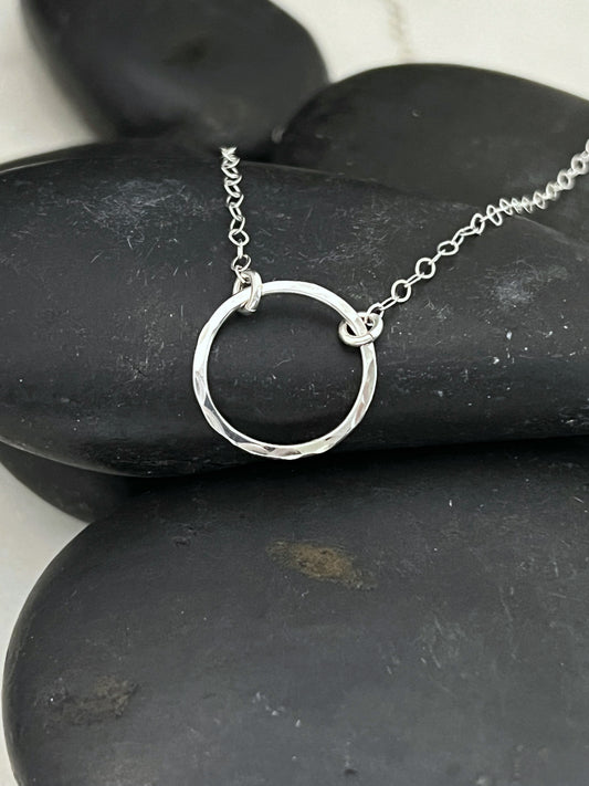 Sterling silver forged hoop necklace