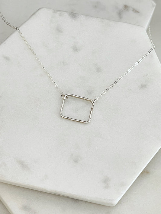 Sterling silver rectangle necklace
