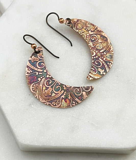 Crescent moon copper earrings