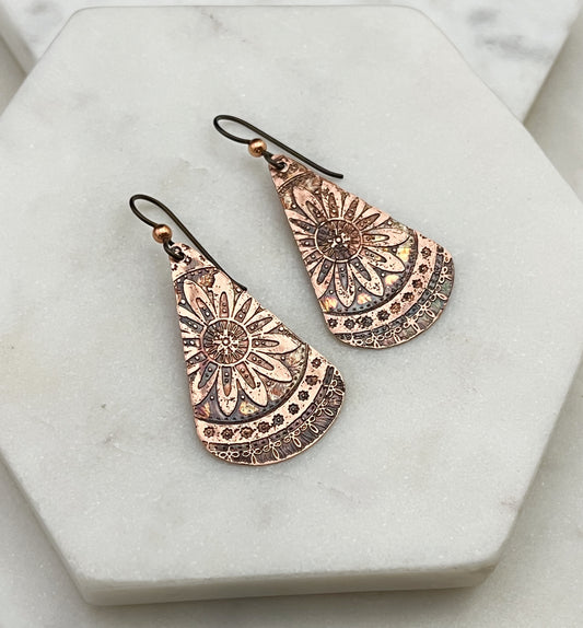 Acid etched copper earring