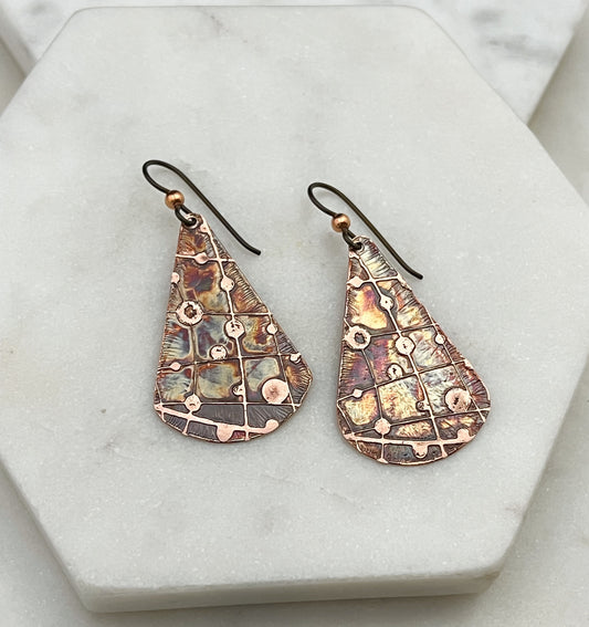 Acid etched copper earring