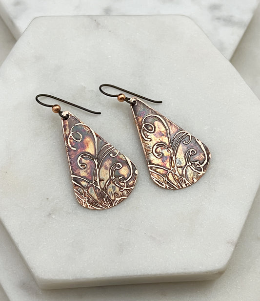 Acid etched copper earring
