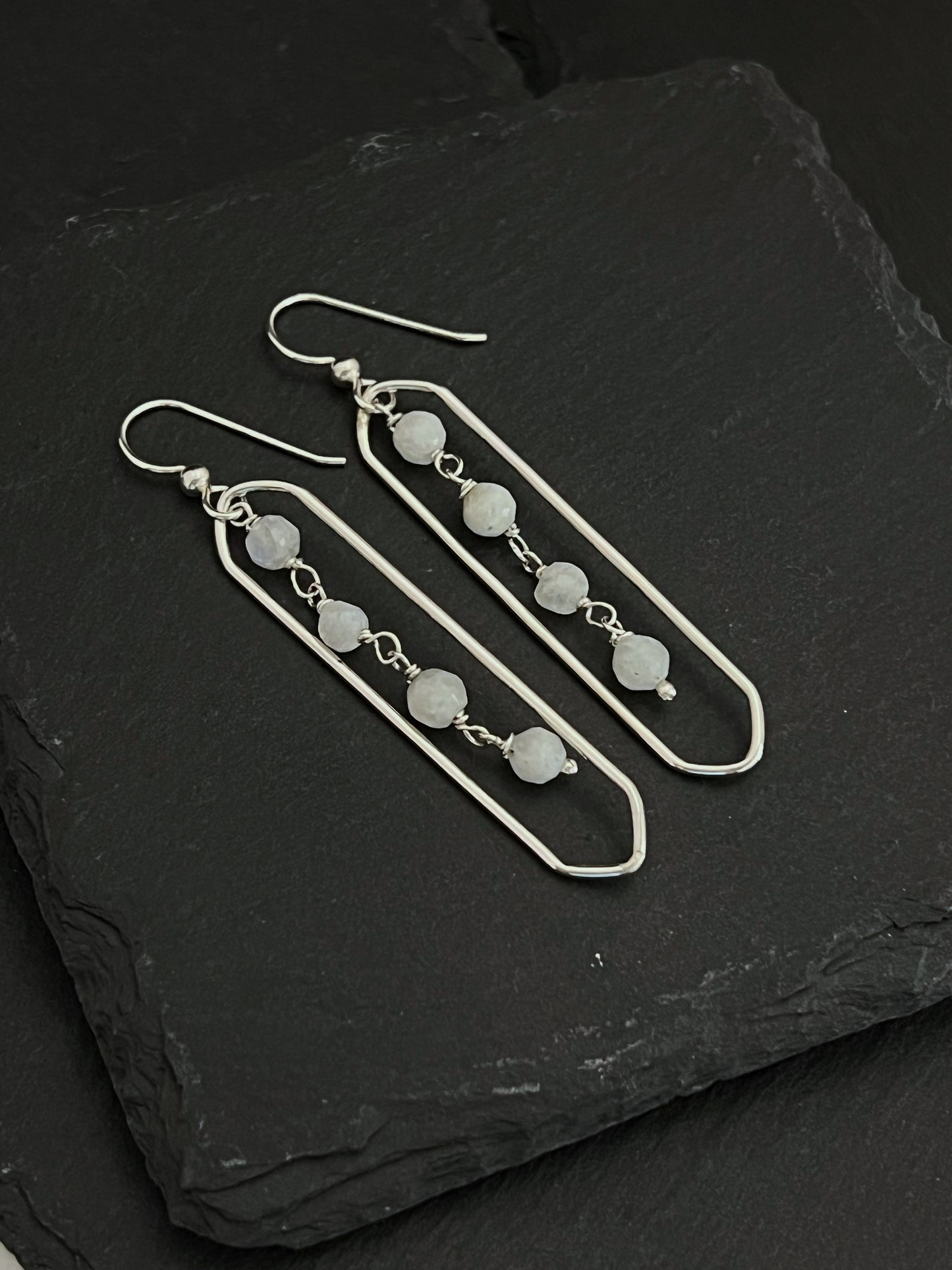 Sterling silver oval hoops with moonstone chain