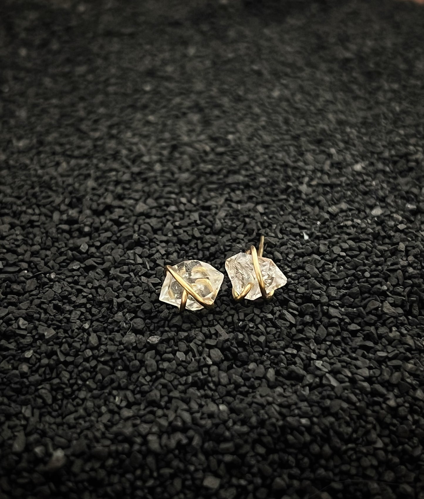 Gold-fill wrapped Herkimer diamond studs