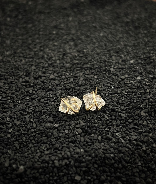 Gold-fill wrapped Herkimer diamond studs