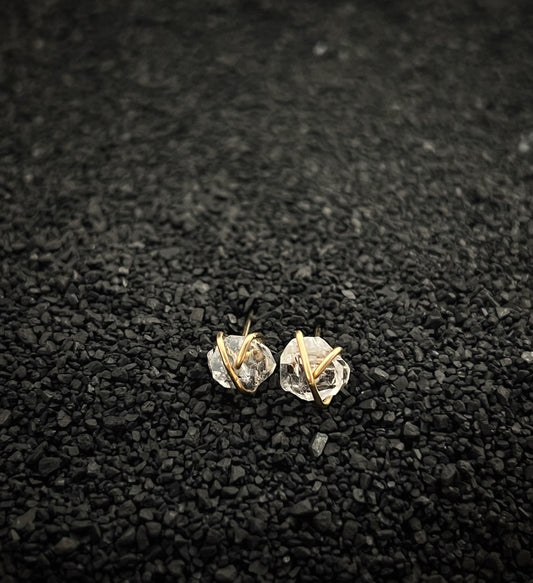 Gold-fill wrapped Herkimer diamond studs