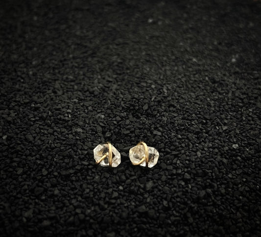 Gold-fill wrapped Herkimer diamond studs