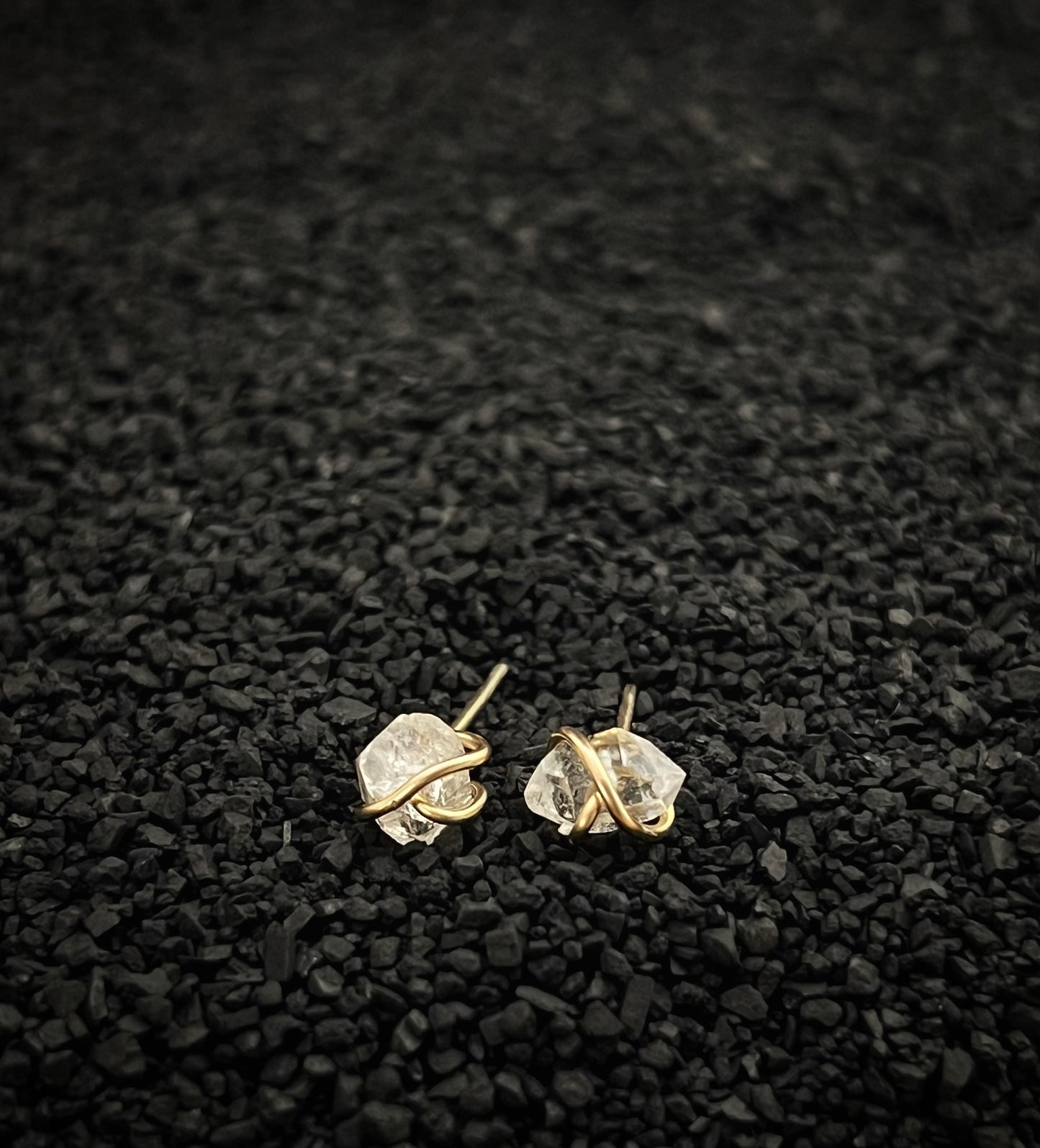 Gold-fill wrapped Herkimer diamond studs