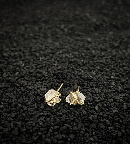 Gold-fill wrapped Herkimer diamond studs