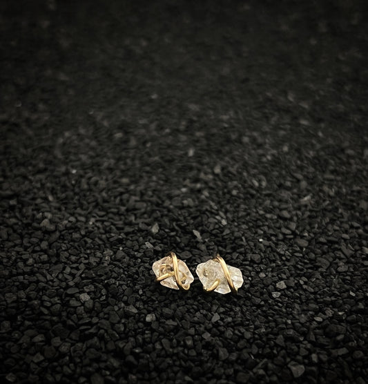 Gold-fill wrapped Herkimer diamond studs