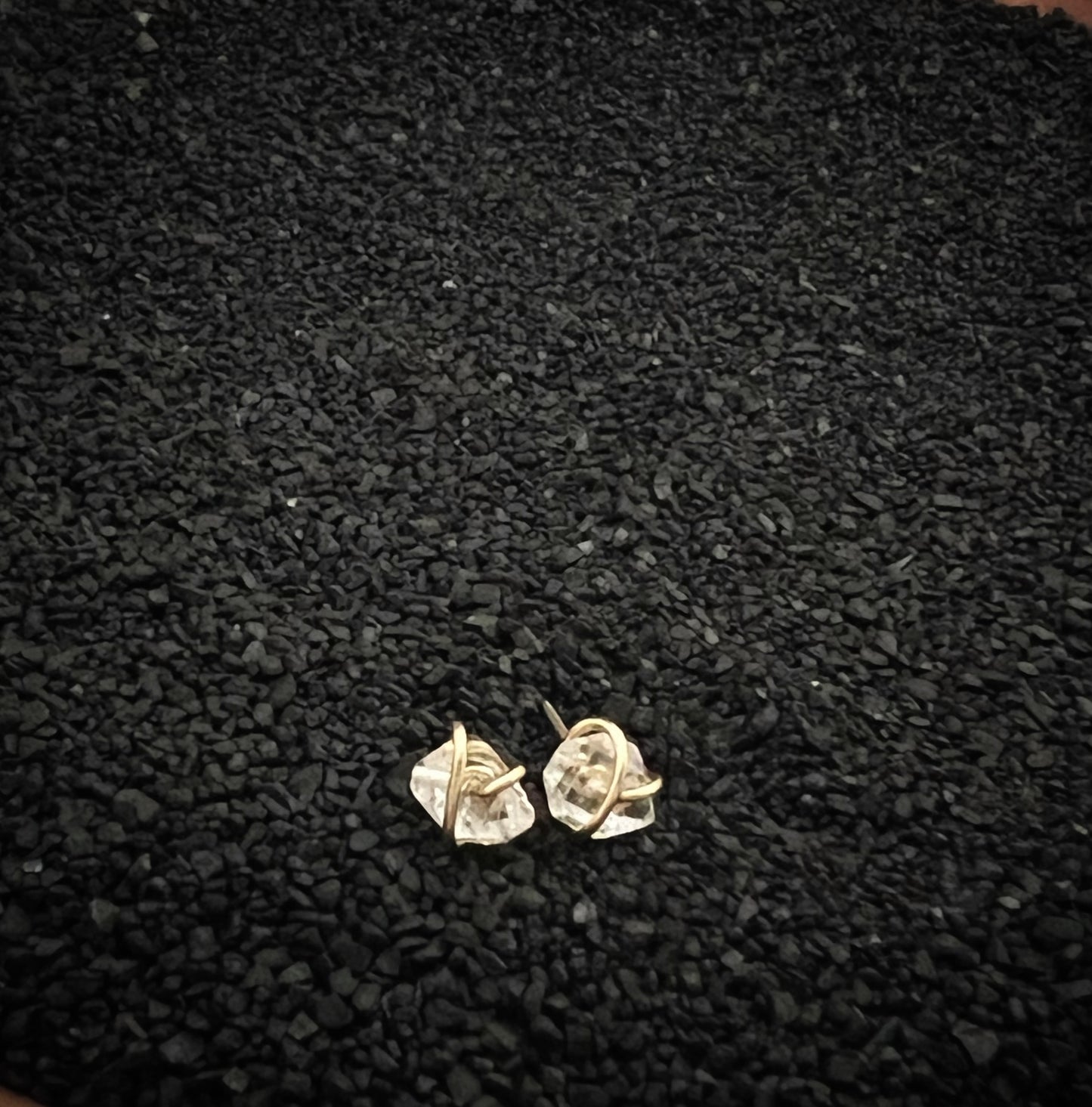 Gold-fill wrapped Herkimer diamond studs