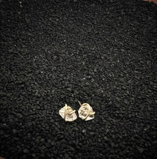 Gold-fill wrapped Herkimer diamond studs