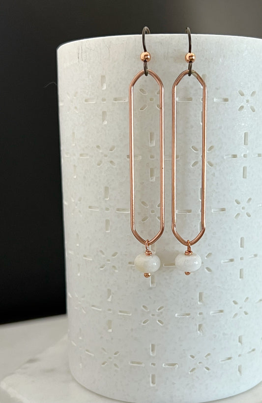 Copper oval hoops with snow quartz gemstones