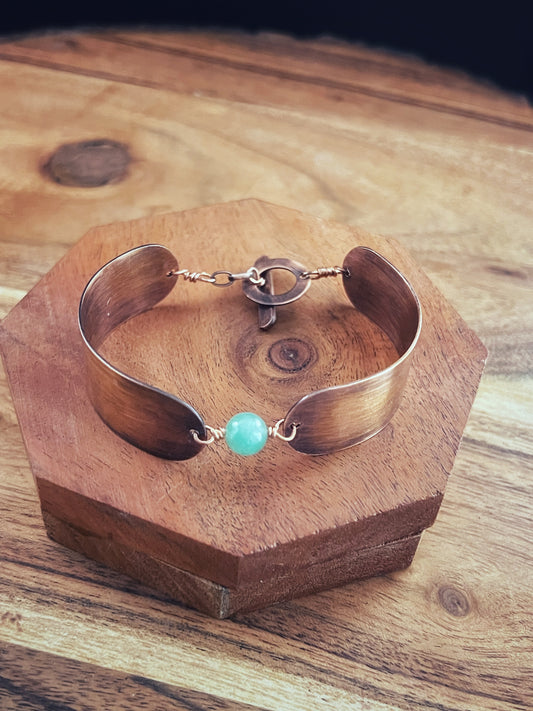 Copper and aventurine cuff bracelet