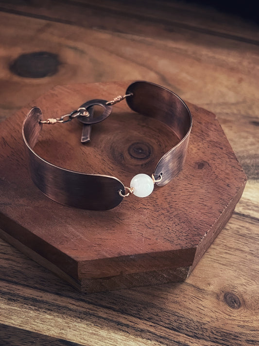 Copper and rose quartz cuff bracelet