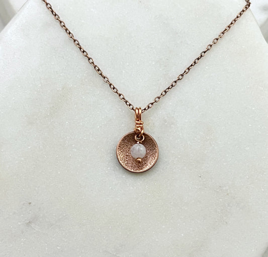 Acid etched copper necklace with moonstone gemstone