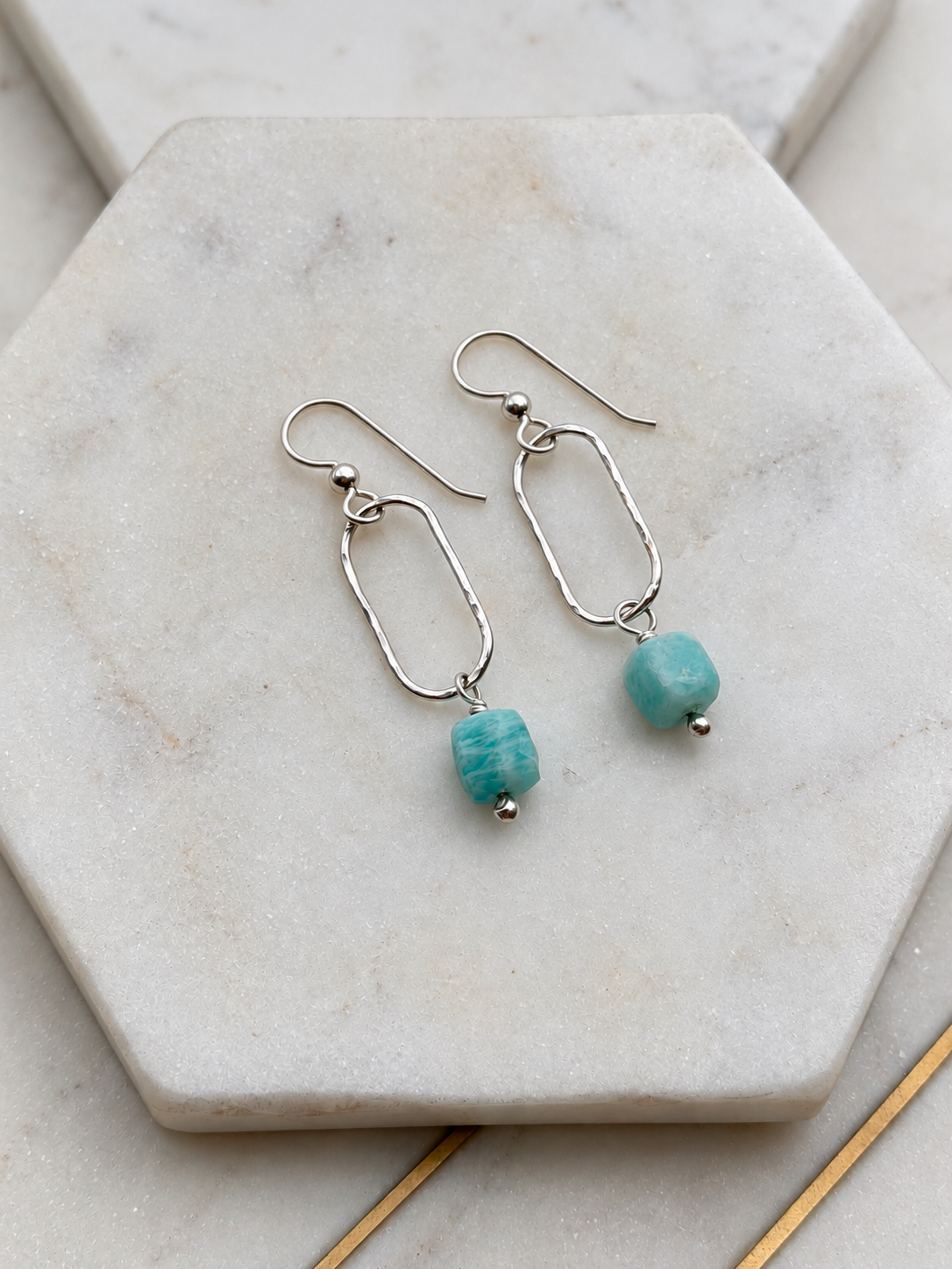 Amazonite & Hand-Forged Sterling Silver Earrings