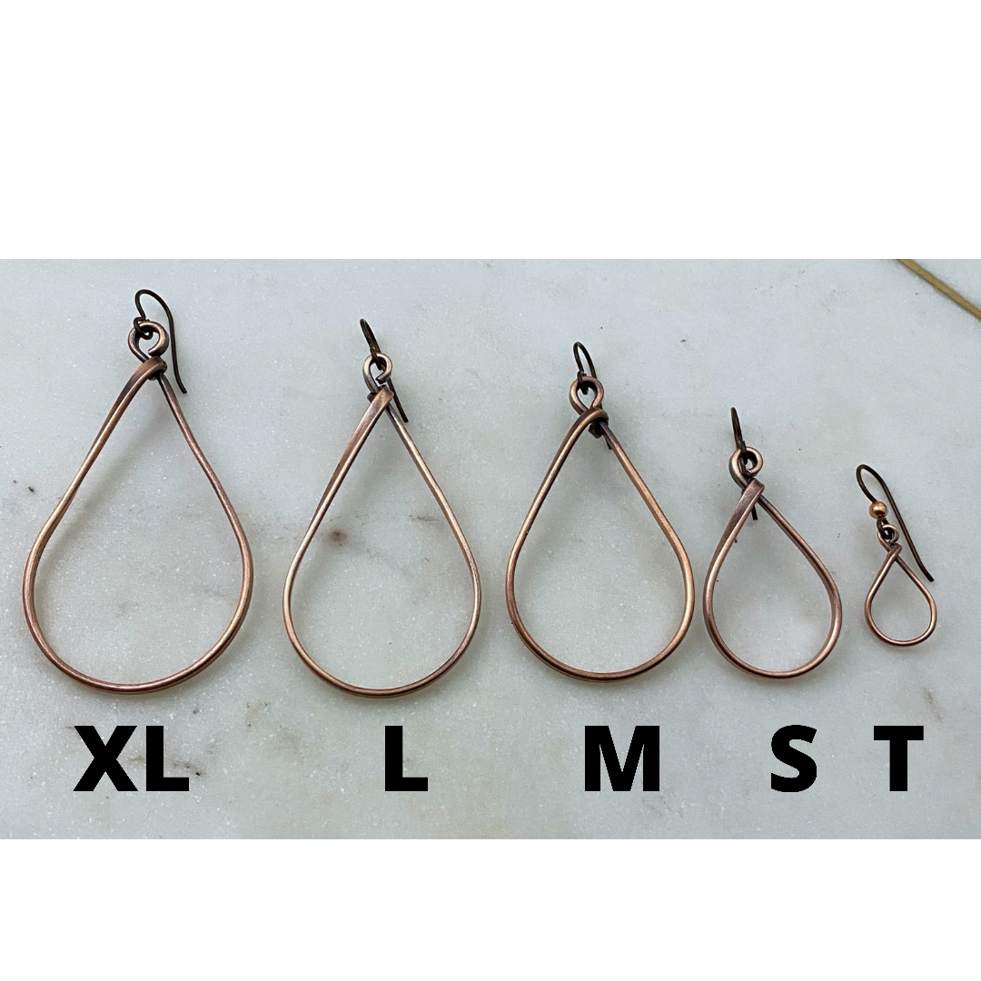 Medium copper teardrop hoop earrings