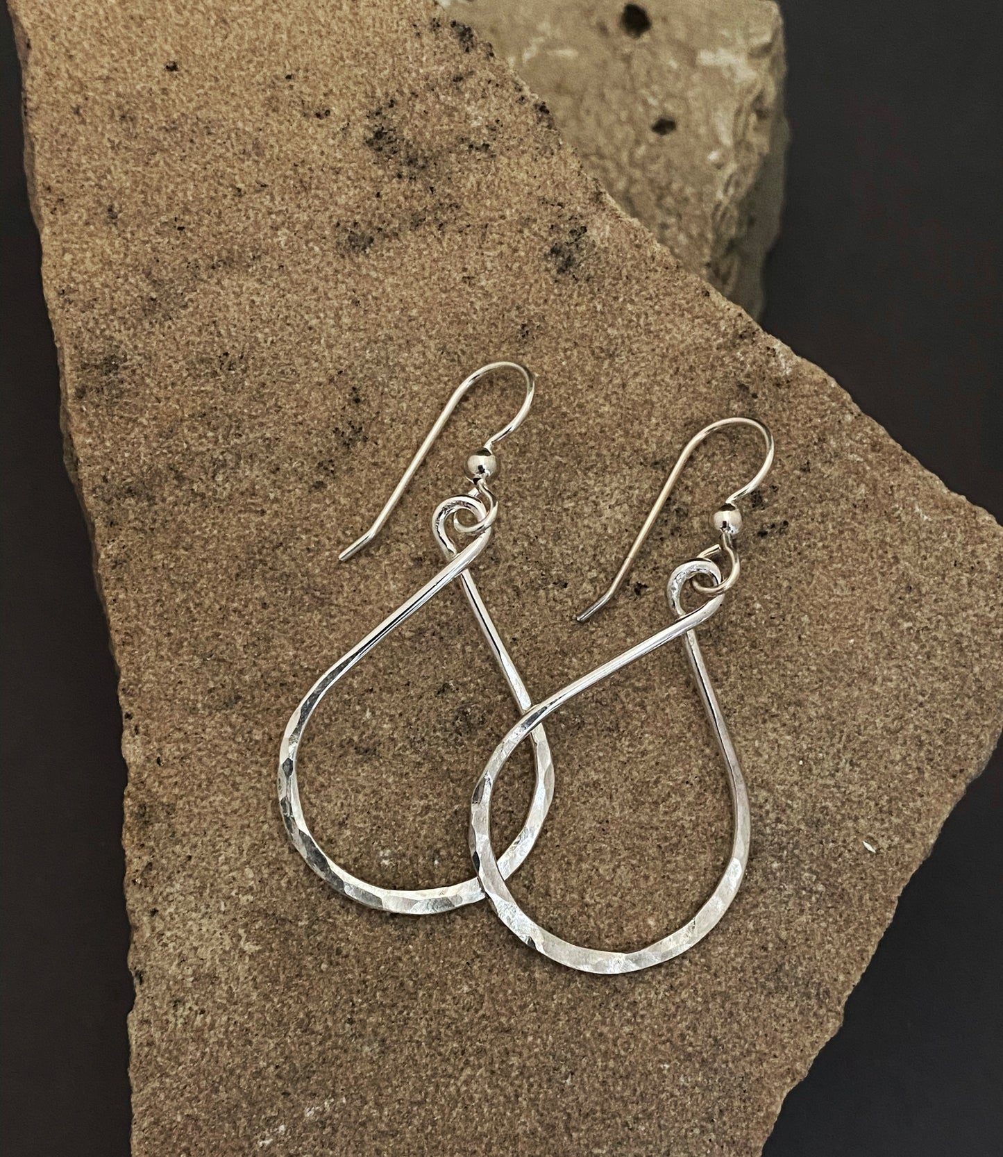Sterling silver hammered teardrop hoops