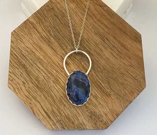 Sodalite gemstone necklace set in sterling silver