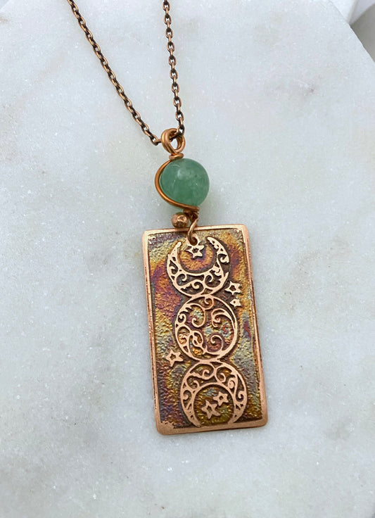 Copper and aventurine moon necklace