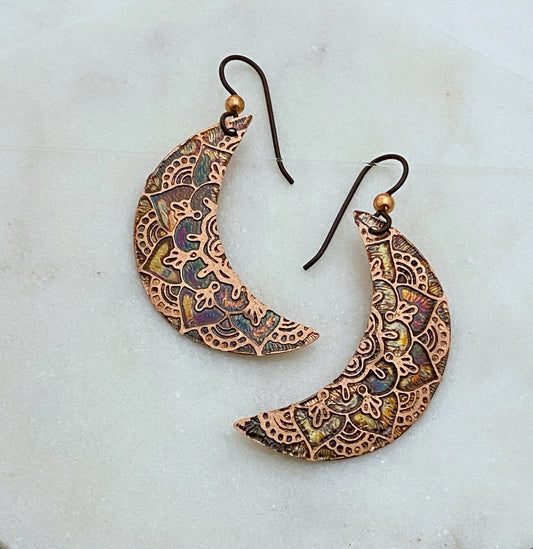 Moon copper earrings