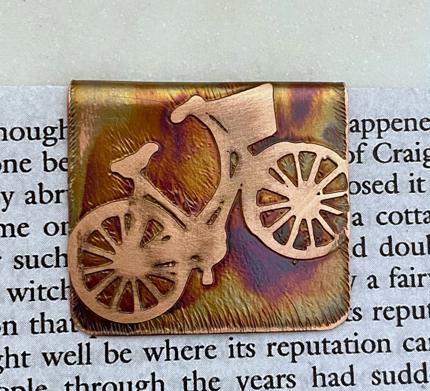 Copper bicycle bookmark