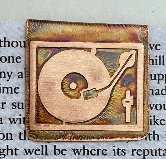 Copper record player bookmark