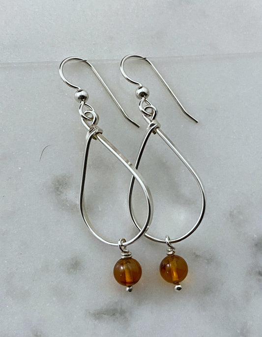 Sterling silver teardrop earrings with carnelian